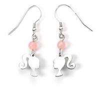 Barbie Sterling Silver Silhouette Rose Quartz Drop Earrings BMSDE0025 -