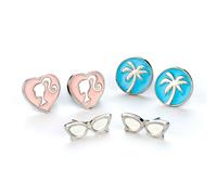 Barbie Stud Earrings Set – Silhouette, Palm Tree & Glasses – Polished Quality – Set of 3