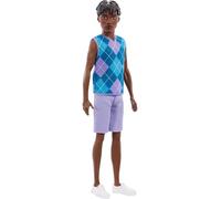 Barbie Fashionistas Style Ken Doll #253 with Brown Hair, Wearing Lavendar Shorts with Turquoise and Lavender Argyle Shirt, White Shoes, JJN67