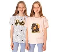 Barbie T-Shirt 2 Pack for Girls | Kids Doll Logo Striped Black & White Short Sleeve Top | Childrens Clothes