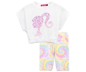 Barbie T-Shirt Cycle Shorts Set for Girls | Kids Logo with Tie Dye Colour Bottoms | Elasticated Top and Waistband