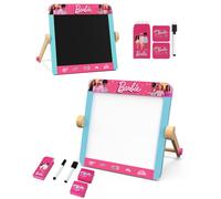 Barbie 2-in-1 Writing Board - Double-Sided Blackboard & Whiteboard with Pen, Eraser & Chalk - Wooden Art Board for Kids Creative Play - Tabletop Easel