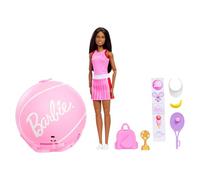 Barbie Team Roll and Reveal Tennis Player Doll and Accessories with Brunette Fashion Doll & 8 Surprises and a Tennis Ball Encasement, JMY56
