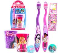 Barbie Toothbrush and Cup, 2 Pack for Kids, 6 Pack with 2 Toothbrushes, 2 Cups, Stickers, More for Girls, Toddlers | Toothbrush Set
