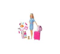 Barbie Travel Doll, Blonde, Stickers and 10+ Accessories, FWV25