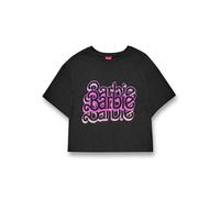 Barbie Womens Crop T-Shirt | Grey Acid Wash Triple Logo Graphic Tee for Ladies | Pink Retro Logo Short-Sleeved Retro Fashion Top | Doll Casual Graphic Tee Movie Merchandise Gift for Adults