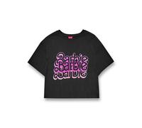 Barbie Women's Triple Logo Cropped Short Sleeved T-Shirt | Grey Acid Wash | Officially Licensed Merch | Size: 2XL Barbie Grey 2XL