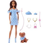 Barbie Brunette Doll With Dog Twining Looks Blue Kids