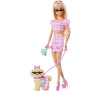 Barbie Twinning Looks Doll with Pet Dog in Matching Pink Gingham Clothes and Accessories for Both like Sunglasses, Necklaces and Bows, Blonde, JFP36