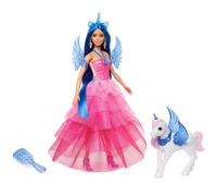 Barbie Unicorn Toy, 65th Anniversary Commemorative Doll with Blue Hair, Pink Gown and Accessories like Sapphire Wings and Pet Alicorn, HRR16