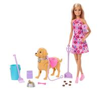 Barbie Toy Set - Walk & Potty Pup - Walking Dog, Malibu Doll, Pooper Scooper - JJB46
