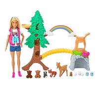 Barbie Wilderness Explorers Guide Interactive Playset, Blonde Barbie Doll, Outdoor Tree, Bridge, Overhead Rainbow, 10 Animals & More GTN60