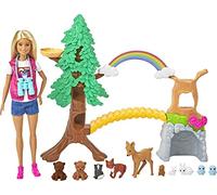 Barbie Wilderness Explorers Guide Interactive Playset, Blonde Barbie Doll, Outdoor Tree, Bridge, Overhead Rainbow, 10 Animals & More GTN60