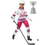 Barbie Winter Sports Hockey Player Brunette Doll, Curvy Shape (12 in) with Jersey, Helmet, Hockey Stick, Puck & Trophy, Great Gift for 3 and Up