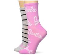 Barbie Women's 2 Pack Mid Crew Socks, Pink Grey Multi, 8-10 UK