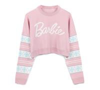 Barbie Cropped Christmas Jumper Womens | Ladies Adults Doll Logo Snowflakes Fairisle Pastel Pink Knitted Sweater | Presents For Her