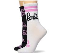 Barbie Women's Classic 2 Pack Mid Crew Socks Casual, White Black Multi, 8-10 UK (Pack of 2)