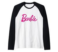 Barbie Womens Official Pink Logo Raglan Baseball Tee