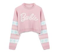 Barbie Cropped Christmas Jumper Womens | Ladies Adults Doll Logo Snowflakes Fairisle Pastel Pink Knitted Sweater | Presents For Her M