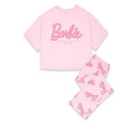 Barbie Womens Pink Logo All Over Print Short Sleeve Long Leg Pyjama Set - Small