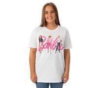 Barbie Womens T-Shirt | White Classic Pink Logo with Dolls Graphic Tee for Ladies | Retro Short-Sleeved Fashion Top | Doll Oversized Tshirt Movie Merchandise Gift for Adults