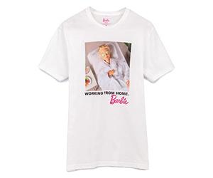 Barbie Womens T-Shirt | White Working from Home Graphic Tee for Ladies | Oversized Short-Sleeve Doll Apparel Top | Funny Pamper Spa Day Lightweight Tshirt | Fashion Movie Daywear Gift for Adults