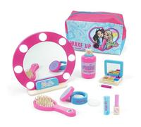 Barbie - Wooden Toy Makeup Set with Mirror & Carry Case - Pretend Play Beauty Set for Kids - Includes Brush, Lipstick, Blusher, Eyeshadow, Body Spray & Accessories - Pink Vanity