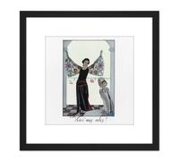Barbier Wings Dress French Fashion Woman 1923 8X8 Inch Square Wooden Framed Wall Art Print Picture with Mount Artery8 Black One Size