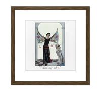 Barbier Wings Dress French Fashion Woman 1923 8X8 Inch Square Wooden Framed Wall Art Print Picture with Mount Artery8 Brown One Size