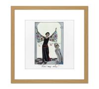 Barbier Wings Dress French Fashion Woman 1923 8X8 Inch Square Wooden Framed Wall Art Print Picture with Mount Artery8 Light Oak One Size