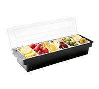 BarBits Black Plastic Condiment Dispenser - 6 Compartments Trays Detachable Topping Station Plastic Pizza & Cocktail Garnish Ingredients Holder