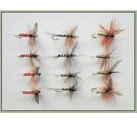 BARBLESS 12 Dry Trout Fishing Flies, Spinners, Red,Black & Olive, Choice (14)