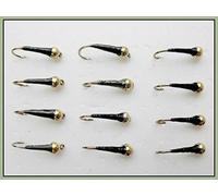 Barbless Gold Head Buzzer trout Flies, 12 Pack Olive and Black Sight Bob Killers (Mixed 10/12/14)