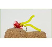 Barbless Gold head Squirmy Worm Flies, Yellow, fritz collar, Trout Flies, Size 10 Spandex favourites, Top selling. (3)