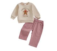 Barbotimer Baby Boy Christmas Outfit Gingerbread Man Cookies Embroidery Sweatshirt Long Sleeve Pullover Gingham Pants Cute 2Pcs Toddler Xmas Photo Clothes (Red, 3-4 Years)