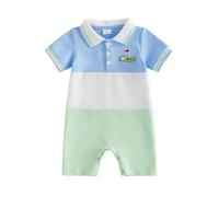 Barbotimer Baby Boy Golf Outfit Golf Cart Polo Shirt Romper Lapel Button Jumpsuit Hole in One First Birthday Cake Smash Photo Cute Newborn Summer Clothes (Blue White Green, 3-6 Months)