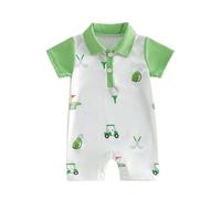 Barbotimer Baby Boy Golf Outfit Golf Cart Polo Shirt Romper Lapel Button Jumpsuit Hole in One First Birthday Cake Smash Photo Cute Newborn Summer Clothes (Apricot, 0-3 Months)