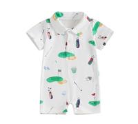 Barbotimer Baby Boy Golf Outfit Golf Cart Polo Shirt Romper Lapel Button Jumpsuit Hole in One First Birthday Cake Smash Photo Cute Newborn Summer Clothes (White romper, 6-12 Months)