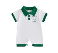 Barbotimer Baby Boy Golf Outfit Golf Cart Polo Shirt Romper Lapel Button Jumpsuit Hole in One First Birthday Cake Smash Photo Cute Newborn Summer Clothes (Green N, 0-3 Months)