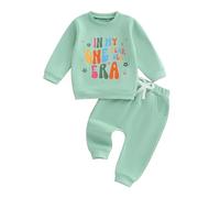 Barbotimer First Birthday Outfit Girl in My One Year Old Era Sweatshirt Jogger Pants Cake Smash Outfit Photo Shoot Fall Winter Clothes (Green, 12-18 Months)