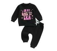 Barbotimer First Birthday Outfit Girl in My One Year Old Era Sweatshirt Jogger Pants Cake Smash Outfit Photo Shoot Fall Winter Clothes (Black, 12-18 Months)