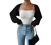 Barbotimer Women Bolero Shrug Sweater Open Front Long Sleeve Crop Cardigan Sweater Drop Shoulder Knit Bolero Shrug (Black, S)