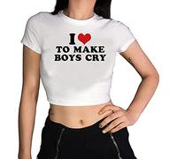 Barbotimer Women Girls Y2K Crop Top Funny Letters Print Baby Tees Slim Fit Grunge Slogan Graphic T-Shirts (White, M)
