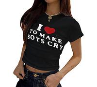 Barbotimer Women Girls Y2K Crop Top Funny Letters Print Baby Tees Slim Fit Grunge Slogan Graphic T-Shirts (Black, M)