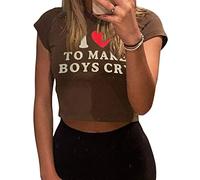 Barbotimer Women Girls Y2K Crop Top Funny Letters Print Baby Tees Slim Fit Grunge Slogan Graphic T-Shirts (Brown, S)