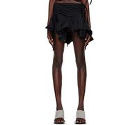 Barbotimer Women Y2k Ruffle Mini Skirt Drawstring Ruched Asymmetrical Hem Tiered Pleated Short Skirts (Black, s)
