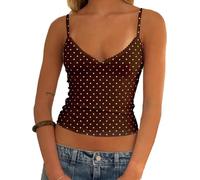 Barbotimer Womens Polka Dot Tank Top Y2k Lace Trim V-Neck Crop Cami Tops | Slim Fit Spaghetti Strap Cropped Camisole Plaid/Stripe/Heart/Dot Print Vest Aesthetic Clothes Trendy Going Out Top Streetwear