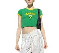 Barbotimer Women's Summer Baby Tees Letters Print Y2k T-Shirt Slim Fit Aesthetic Vintage 90s Graphic Crop Top for Teen Girls (D-Green, S)