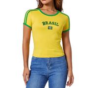 Barbotimer Women's Summer Baby Tees Letters Print Y2k T-Shirt Slim Fit Aesthetic Vintage 90s Graphic Crop Top for Teen Girls (A-Yellow, M)