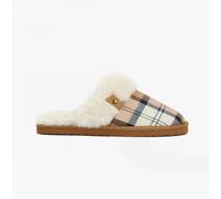 BARBOUR Claudia Tartan Hessian Mule Slippers Size: 4, Colour: Beige Fa